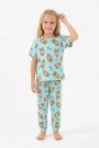 Kız Çocuk Ördek Figürlü ve Leopar Fiyonk Desenli %100 Pamuk İnterlok Kumaş Kısa Kollu Pijama Takımı  