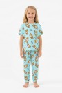 Kız Çocuk Ördek Figürlü ve Leopar Fiyonk Desenli %100 Pamuk İnterlok Kumaş Kısa Kollu Pijama Takımı  