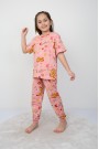 Kız Çocuk Kelebek ve Çiçek Desenli %100 Pamuk Süprem Kumaş Kısa Kollu Pijama Takımı