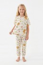 Kız Çocuk Kelebek ve Çiçek Desenli %100 Pamuk Süprem Kumaş Kısa Kollu Pijama Takımı 