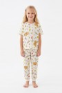 Kız Çocuk Kelebek ve Çiçek Desenli %100 Pamuk Süprem Kumaş Kısa Kollu Pijama Takımı 