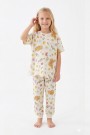 Kız Çocuk Kelebek ve Çiçek Desenli %100 Pamuk Süprem Kumaş Kısa Kollu Pijama Takımı 