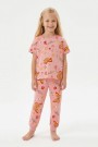 Kız Çocuk Kelebek ve Çiçek Desenli %100 Pamuk Süprem Kumaş Kısa Kollu Pijama Takımı