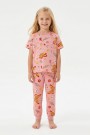 Kız Çocuk Kelebek ve Çiçek Desenli %100 Pamuk Süprem Kumaş Kısa Kollu Pijama Takımı