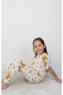Kız Çocuk Kelebek ve Çiçek Desenli %100 Pamuk Süprem Kumaş Kısa Kollu Pijama Takımı 