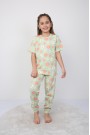 Kız Çocuk Papatya Desenli %100 Pamuk Süprem Kumaş Kısa Kollu Pijama Takımı 