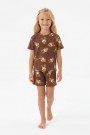 Kız Çocuk Leopar Fiyonk Detaylı %100 Pamuk İnterlok Kumaş Kısa Kollu Şortlu Pijama Takımı 