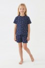 Kız Çocuk Çiçek Desenli %100 Pamuk Reaktif Boyalı Süprem Kumaş Kısa Kollu Şortlu Pijama Takımı