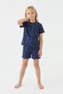 Kız Çocuk Çiçek Desenli %100 Pamuk Reaktif Boyalı Süprem Kumaş Kısa Kollu Şortlu Pijama Takımı