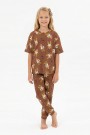 Garson Kız Çocuk Ördek Figürlü ve Leopar Fiyonk Desenli %100 Pamuk İnterlok Kumaş Kısa Kollu Pijama Takımı 