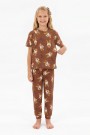Garson Kız Çocuk Ördek Figürlü ve Leopar Fiyonk Desenli %100 Pamuk İnterlok Kumaş Kısa Kollu Pijama Takımı 