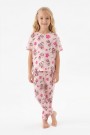 Garson Kız Çocuk Köpek Figürlü ve Pati Desenli %100 Pamuk İnterlok Kumaş Kısa Kollu Pijama Takımı 
