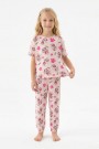 Garson Kız Çocuk Köpek Figürlü ve Pati Desenli %100 Pamuk İnterlok Kumaş Kısa Kollu Pijama Takımı 