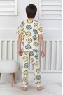 Erkek Çocuk Çoklu Gülen Yüz Baskılı Süprem %100 Pamuk Reaktif Boyama Pijama Takımı