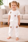 Kız Bebek Çiçek Baskılı %100 Pamuk Reaktif Boyalı Süprem Kumaş Kısa Kollu Pijama Takımı