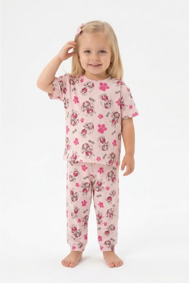 Bebek Köpek Figürlü ve Pati Desenli %100 Pamuk İnterlok Kumaş Kısa Kollu Pijama Takımı 