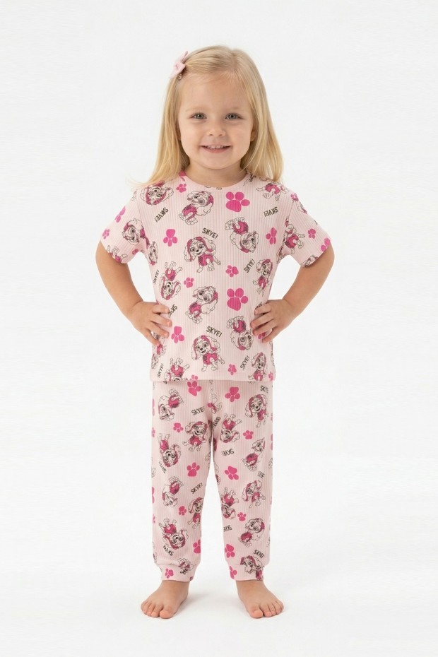 Bebek Köpek Figürlü ve Pati Desenli %100 Pamuk İnterlok Kumaş Kısa Kollu Pijama Takımı 