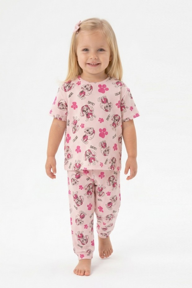 Bebek Köpek Figürlü ve Pati Desenli %100 Pamuk İnterlok Kumaş Kısa Kollu Pijama Takımı 