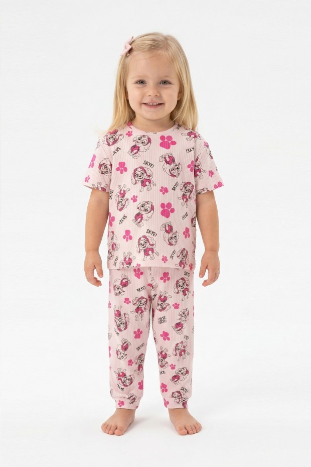 Bebek Köpek Figürlü ve Pati Desenli %100 Pamuk İnterlok Kumaş Kısa Kollu Pijama Takımı 