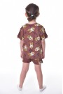 Kız Çocuk Leopar Fiyonk Detaylı %100 Pamuk İnterlok Kumaş Kısa Kollu Şortlu Pijama Takımı 