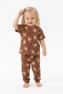 Bebek  Ördek Figürlü ve Leopar Fiyonk Desenli %100 Pamuk İnterlok Kumaş Kısa Kollu Pijama Takımı 