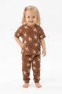 Bebek  Ördek Figürlü ve Leopar Fiyonk Desenli %100 Pamuk İnterlok Kumaş Kısa Kollu Pijama Takımı 