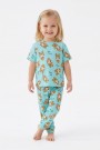 Bebek  Ördek Figürlü ve Leopar Fiyonk Desenli %100 Pamuk İnterlok Kumaş Kısa Kollu Pijama Takımı 