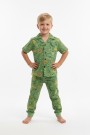 Erkek Çocuk Safari Hayvan Desenli %100 Pamuk Reaktif Boyama Süprem Kısa Kollu Gömlek Pijama Takımı