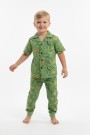 Erkek Çocuk Safari Hayvan Desenli %100 Pamuk Reaktif Boyama Süprem Kısa Kollu Gömlek Pijama Takımı