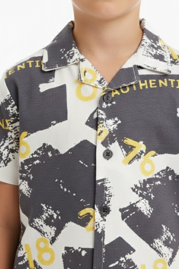 Garson Erkek Çocuk Baskılı %100 Pamuk Reaktif Boyama Süprem Kısa Kollu Gömlek Pijama Takımı