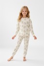 Kız Çocuk Papatya Desenli %100 Pamuk Reaktif Boyalı Süprem Kumaş Uzun Kollu Pijama Takımı