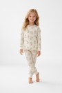 Kız Çocuk Papatya Desenli %100 Pamuk Reaktif Boyalı Süprem Kumaş Uzun Kollu Pijama Takımı