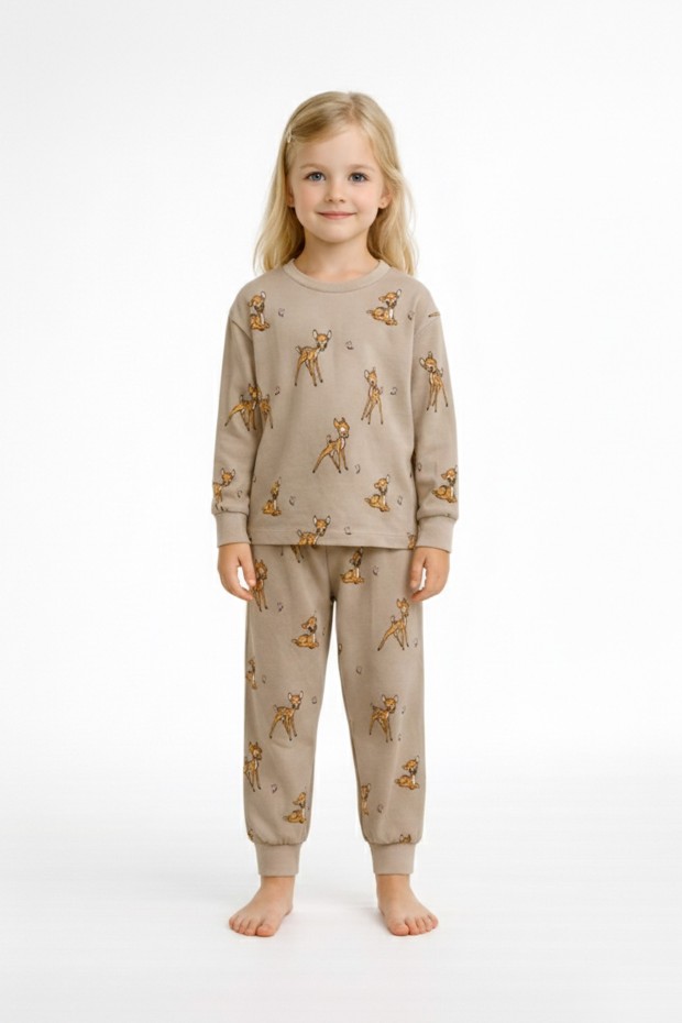 Kız Çocuk Baskılı %100 Pamuk Reaktif Boyalı Süprem Kumaş Uzun Kollu Pijama Takımı 