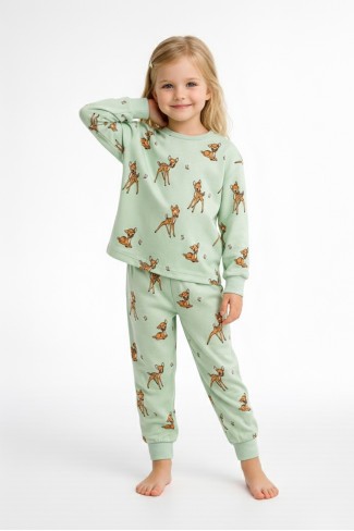 Kız Çocuk Baskılı %100 Pamuk Reaktif Boyalı Süprem Kumaş Uzun Kollu Pijama Takımı