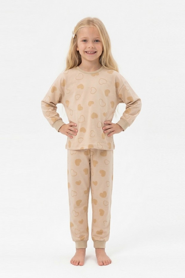 Kız Çocuk Desenli %100 Pamuk Reaktif Boyalı Süprem Kumaş Uzun Kollu Pijama Takımı