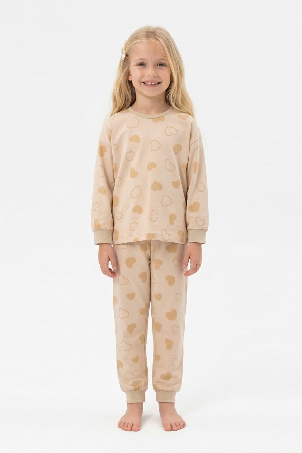 Kız Çocuk Desenli %100 Pamuk Reaktif Boyalı Süprem Kumaş Uzun Kollu Pijama Takımı