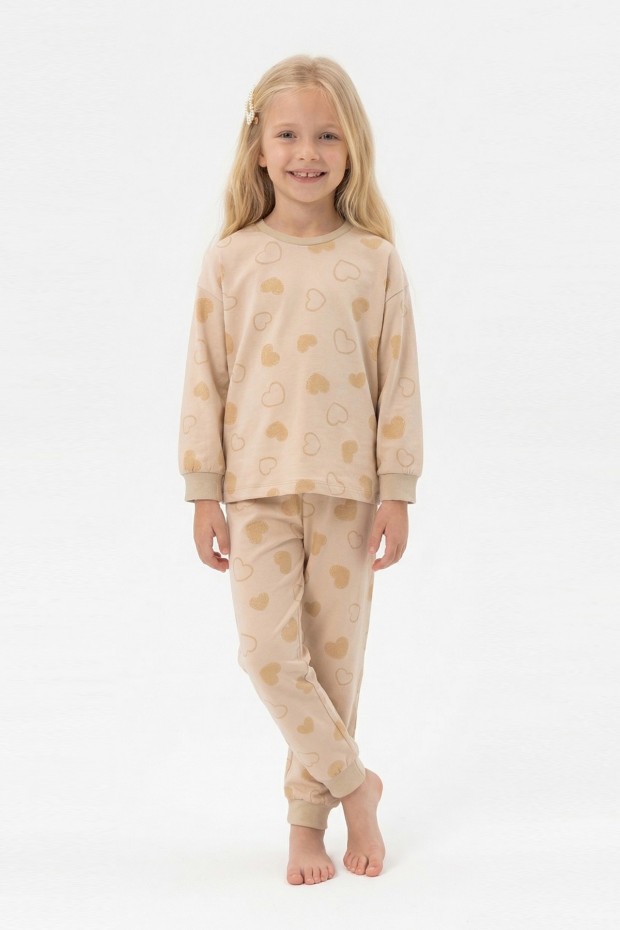 Kız Çocuk Desenli %100 Pamuk Reaktif Boyalı Süprem Kumaş Uzun Kollu Pijama Takımı