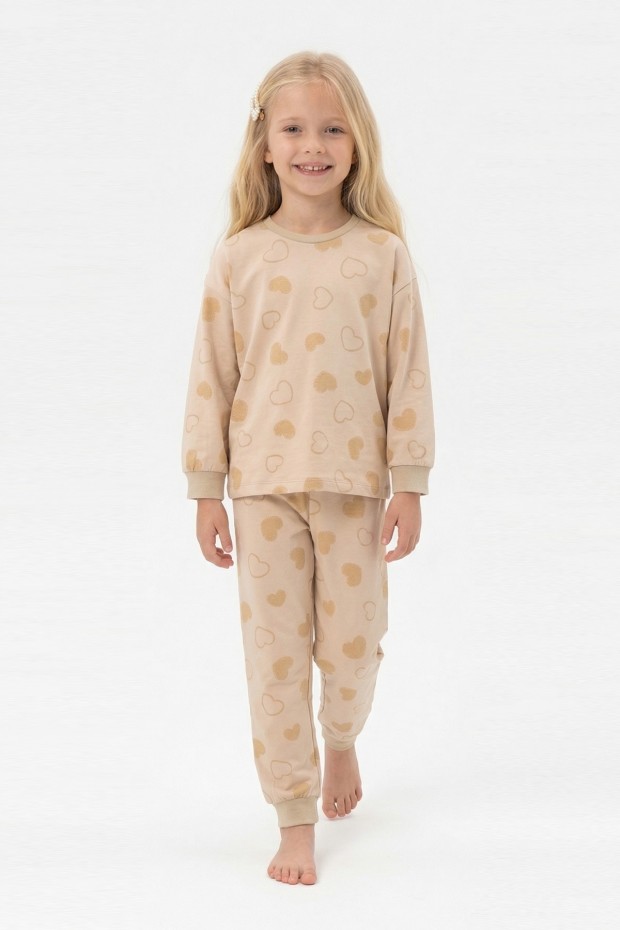 Kız Çocuk Desenli %100 Pamuk Reaktif Boyalı Süprem Kumaş Uzun Kollu Pijama Takımı