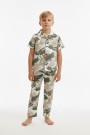 Garson Erkek Çocuk Fırça Darbeli %100 Pamuk Reaktif Boyama Süprem Kısa Kollu Gömlek Pijama Takımı