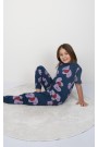 Kız Çocuk Kalp Desenli %100 Pamuk Reaktif Boyalı Süprem Kumaş Kısa Kollu Pijama Takımı