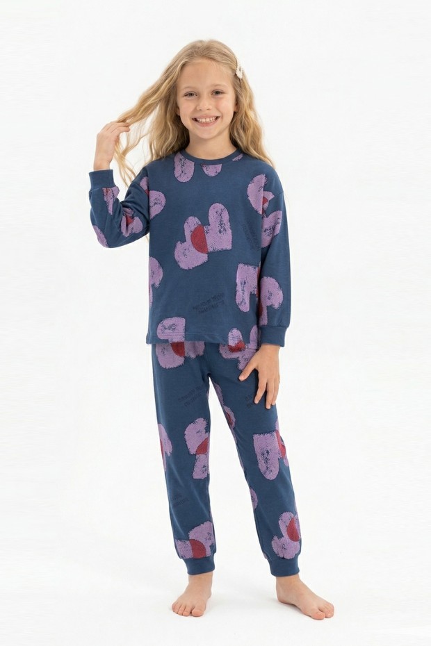 Kız Çocuk Baskılı %100 Pamuk Reaktif Boyalı Süprem Kumaş Uzun Kollu Pijama Takımı
