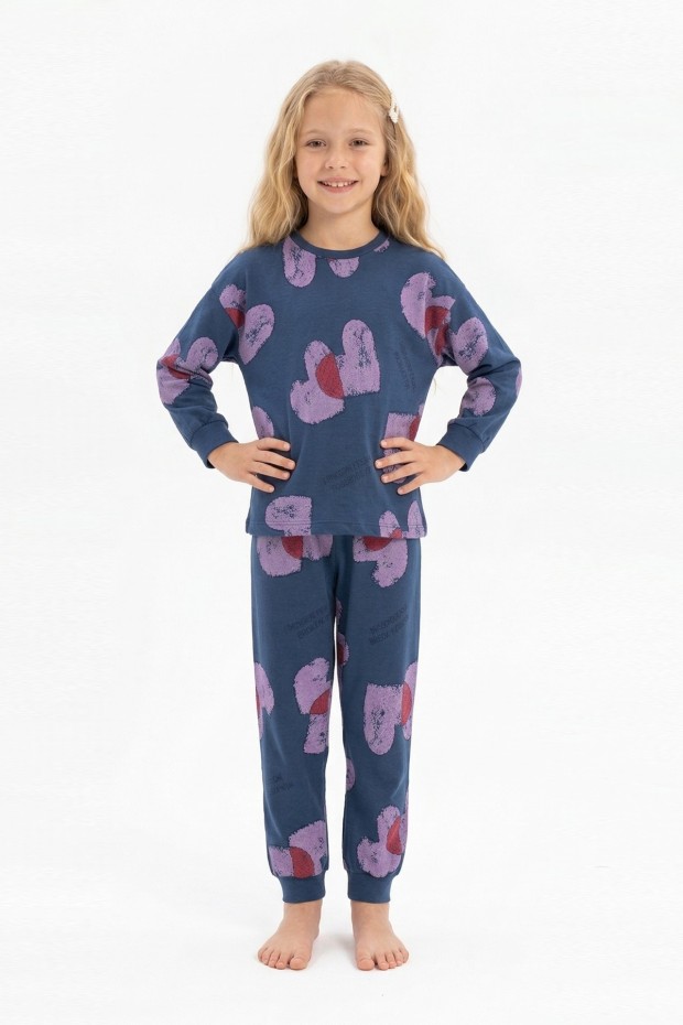 Kız Çocuk Baskılı %100 Pamuk Reaktif Boyalı Süprem Kumaş Uzun Kollu Pijama Takımı