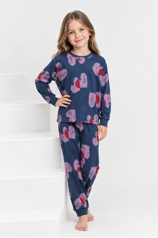 Kız Çocuk Baskılı %100 Pamuk Reaktif Boyalı Süprem Kumaş Uzun Kollu Pijama Takımı
