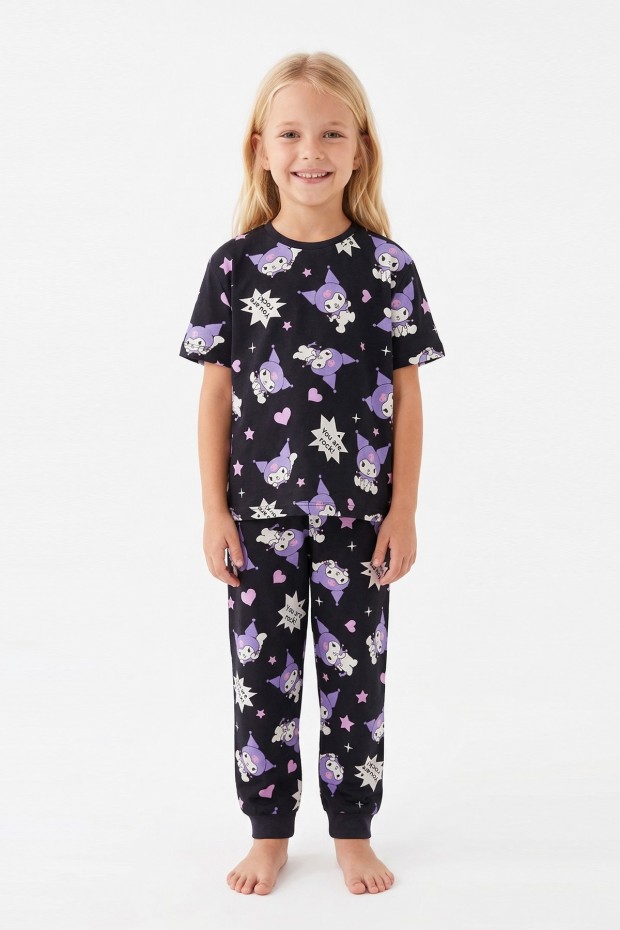 Kız Çocuk Baskılı %100 Pamuk Reaktif Boyalı Süprem Kumaş Kısa Kollu Pijama Takımı