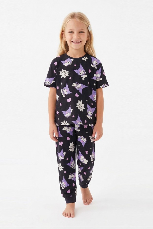 Kız Çocuk Baskılı %100 Pamuk Reaktif Boyalı Süprem Kumaş Kısa Kollu Pijama Takımı