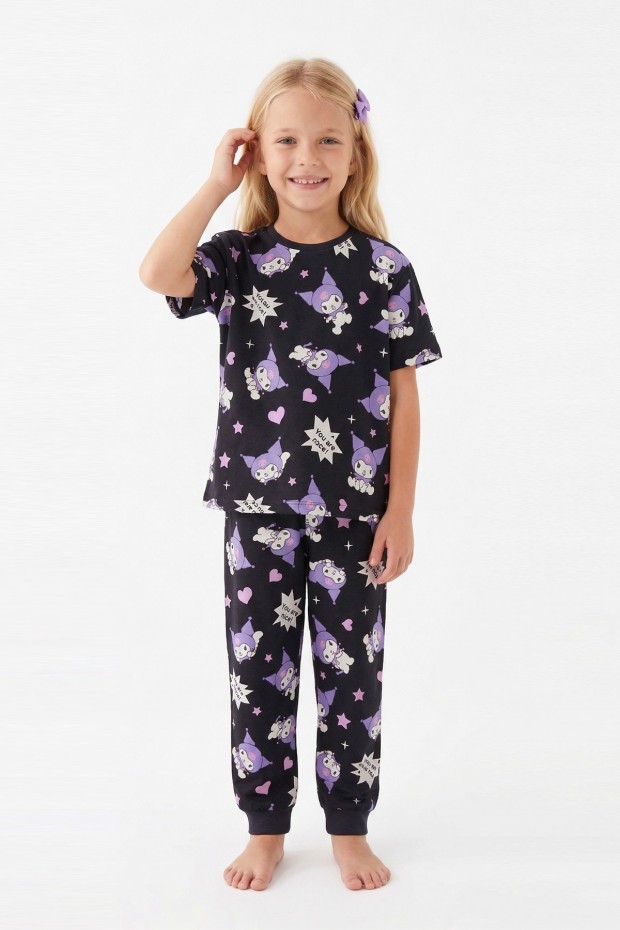 Kız Çocuk Baskılı %100 Pamuk Reaktif Boyalı Süprem Kumaş Kısa Kollu Pijama Takımı