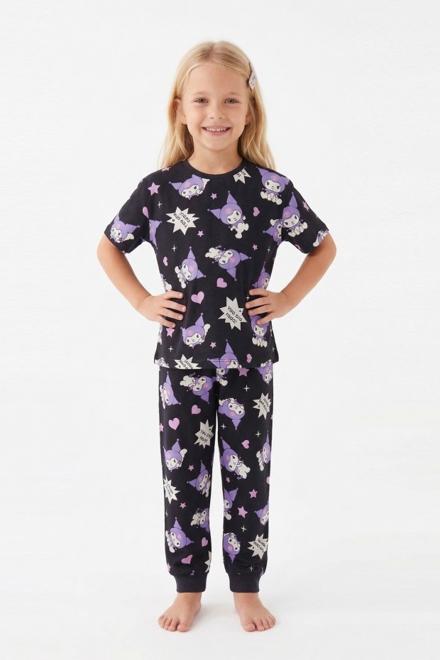 Kız Çocuk Baskılı %100 Pamuk Reaktif Boyalı Süprem Kumaş Kısa Kollu Pijama Takımı