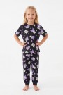 Kız Çocuk Baskılı %100 Pamuk Reaktif Boyalı Süprem Kumaş Kısa Kollu Pijama Takımı