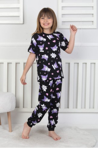 Kız Çocuk Baskılı %100 Pamuk Reaktif Boyalı Süprem Kumaş Kısa Kollu Pijama Takımı