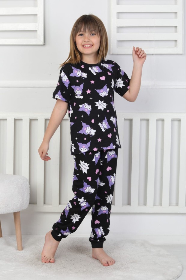 Kız Çocuk Baskılı %100 Pamuk Reaktif Boyalı Süprem Kumaş Kısa Kollu Pijama Takımı